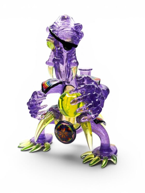 Handcrafted Samurai Goblin Warrior borosilicate glass dab rig by Shuhbuh, Chase Glass, and Brian Jacobson.