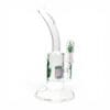Medicali Honeycomb Dish Dab Rig rear angle with clear glass chamber, green Medicali logo, and upright concentrate design.