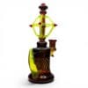 Rear angle of Huffy x Griffin Banger Hanger with neon yellow upper framework and amber glass body.