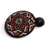 Angled detail view of Black Opal Mandala Glass Pendant with black glass loop and colourful ornamental pattern.