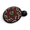 Angled detail view of Black Opal Mandala Glass Pendant with black glass loop and colourful ornamental pattern.