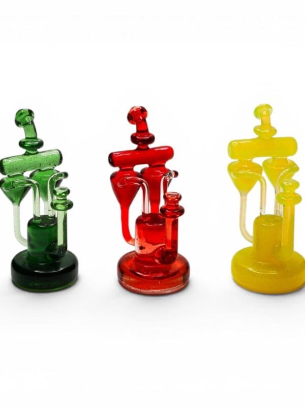 Prism Cap & Pendant Set handcrafted borosilicate glass front view featuring emerald, ruby, and citrine colourways