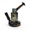 JAG x Pyrology Collab Riglet Left Side View | handcrafted borosilicate glass dab rig with gold industrial graphics