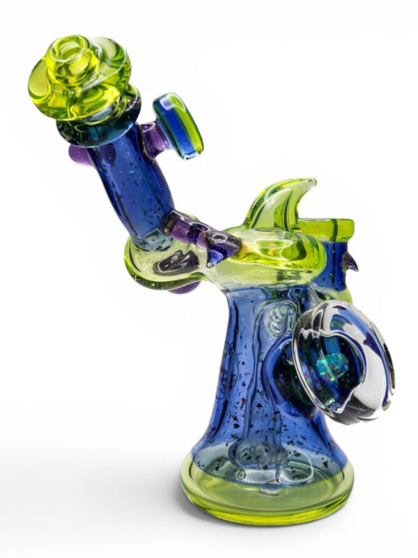 Crushed Opal Mini Banger Dab Rig by Huffy handcrafted borosilicate glass with crushed opal accents