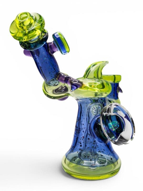 Crushed Opal Mini Banger Dab Rig by Huffy handcrafted borosilicate glass with crushed opal accents