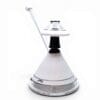 Rear view of the handcrafted JAG Art Deco Pro Cane borosilicate glass dab rig with white cone base and clear glass neck.