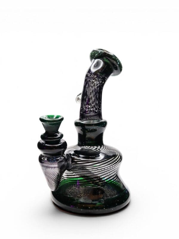 Emerald Spiral Worked Mini Rig handcrafted borosilicate glass dab rig side angle view