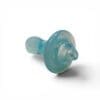 Aqua Bubble Carb Cap with translucent blue glass body, wide circular cap, rounded handle, and airflow opening.