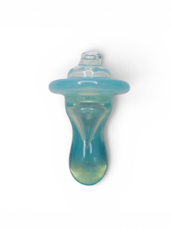 Front view of Aqua Bubble Carb Cap with rounded blue handle, circular cap shape, and small top airflow hole.