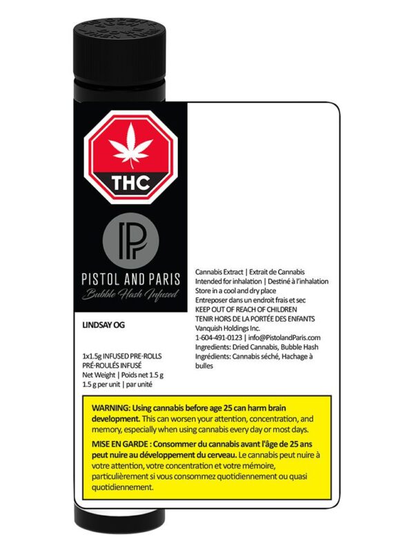Lindsay OG Bubble Hash Infused Pre-Roll Single | Pistol and Paris | Montrose