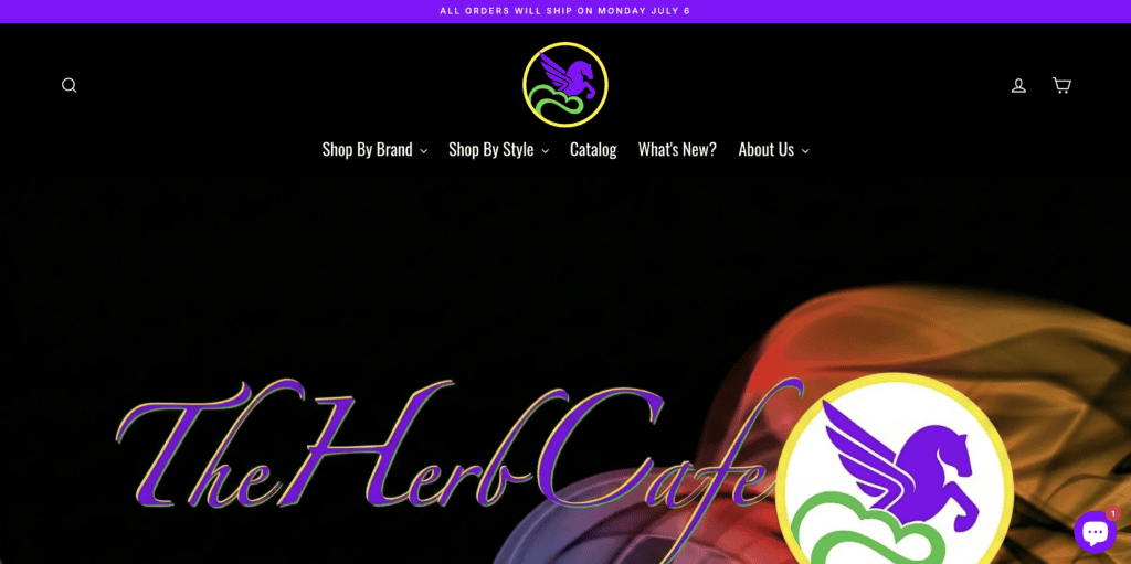 The Herb Cafe website featuring dry herb vaporizers and cannabis accessories