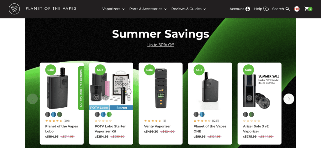 Planet of the Vapes Canada website for dry herb vaporizers